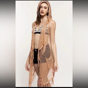 NWT POL bronze crochet hooded cardigan